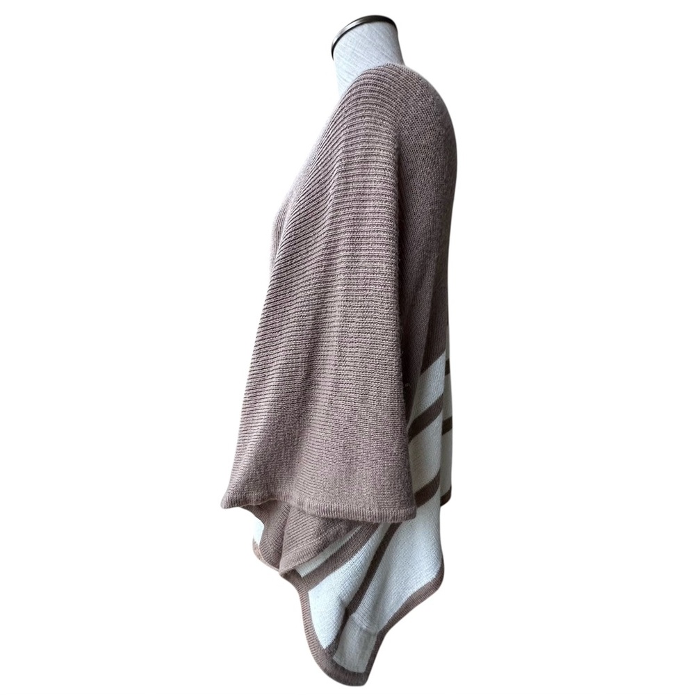 Brochu Walker City Alpaca Wool Brown Cream Striped Sweater Poncho One Size - Picture 3 of 8